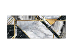 Wide-format tempered glass kitchen wall panel with metal backing - and without: Abstract art deco