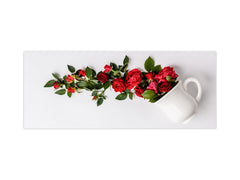 Panel de pared de cocina de vidrio templado de gran formato con respaldo de metal (y sin él): Taza de café o té con rosas rojas