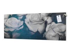 Toughened printed glass backsplash - Wideformat steel coated wall glass splashback: Rose  with a pale blue