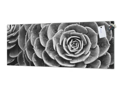 Toughened printed glass backsplash - Wideformat steel coated wall glass splashback: Grey green flower