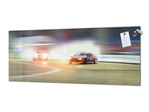 Toughened printed glass backsplash - Wideformat steel coated wall glass splashback: Blurred  drift cars