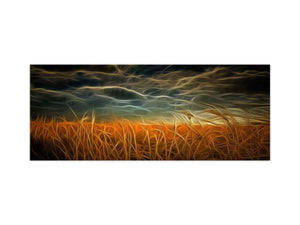 Toughened printed glass backsplash - Wideformat steel coated wall glass splashback: Dramatic clouds over field of wheat
