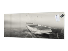 Toughened printed glass backsplash - Wideformat steel coated wall glass splashback: Boat and birds photography
