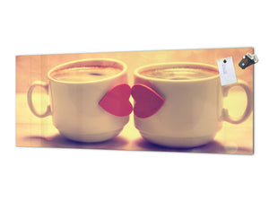 Wide format Wall panel with magnetic and non-magnetic metal sheet backing: Coffee cups with red hearts