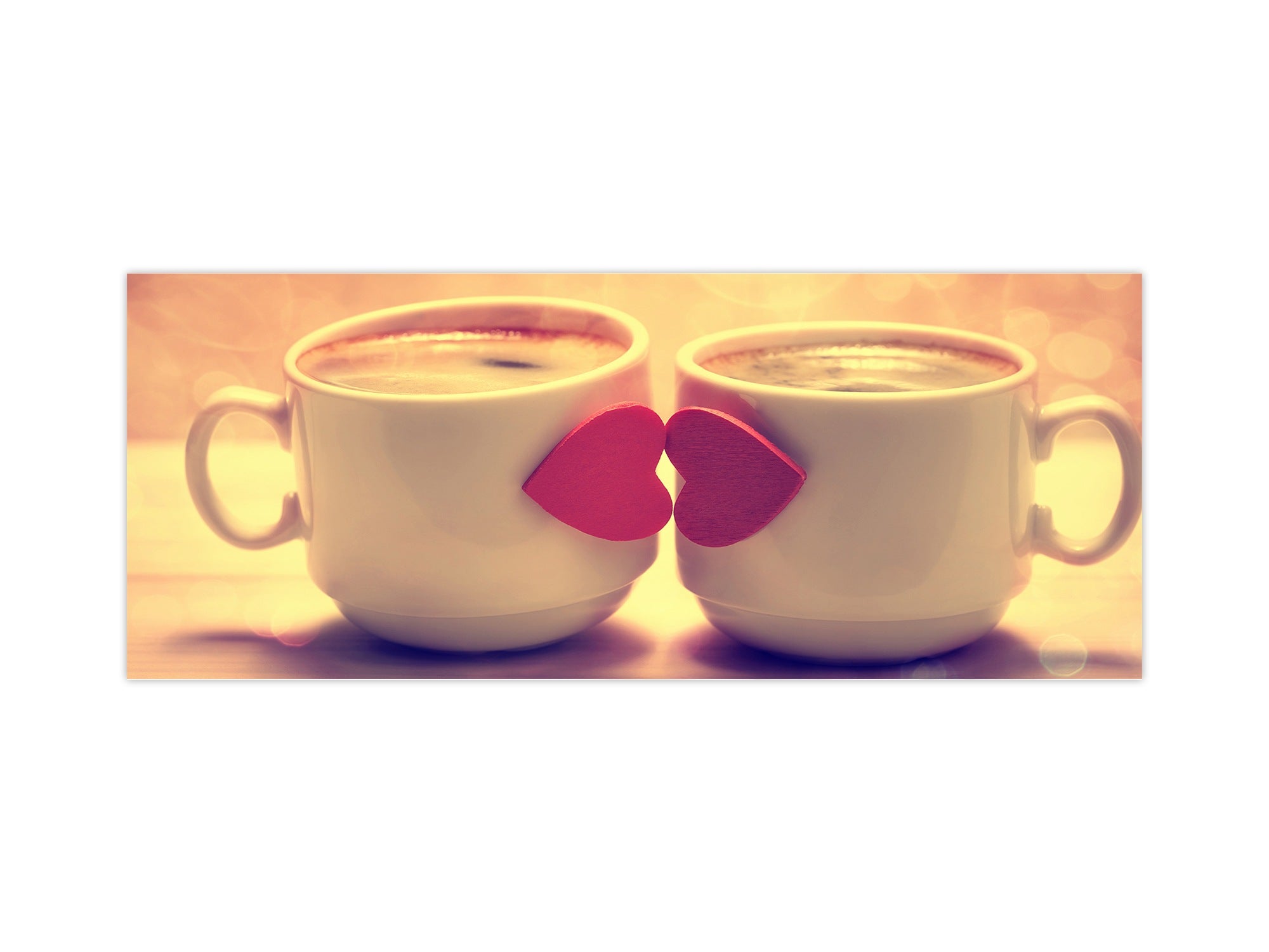 Wide format Wall panel with magnetic and non-magnetic metal sheet backing: Coffee cups with red hearts