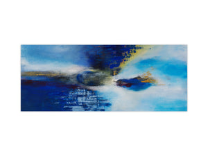 Wide format Wall panel with magnetic and non-magnetic metal sheet backing: Abstract painting on canvas - blue ball