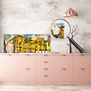 Tempered Glass magnetic and non magnetic splashback in wide-format: Brugia - oil painting