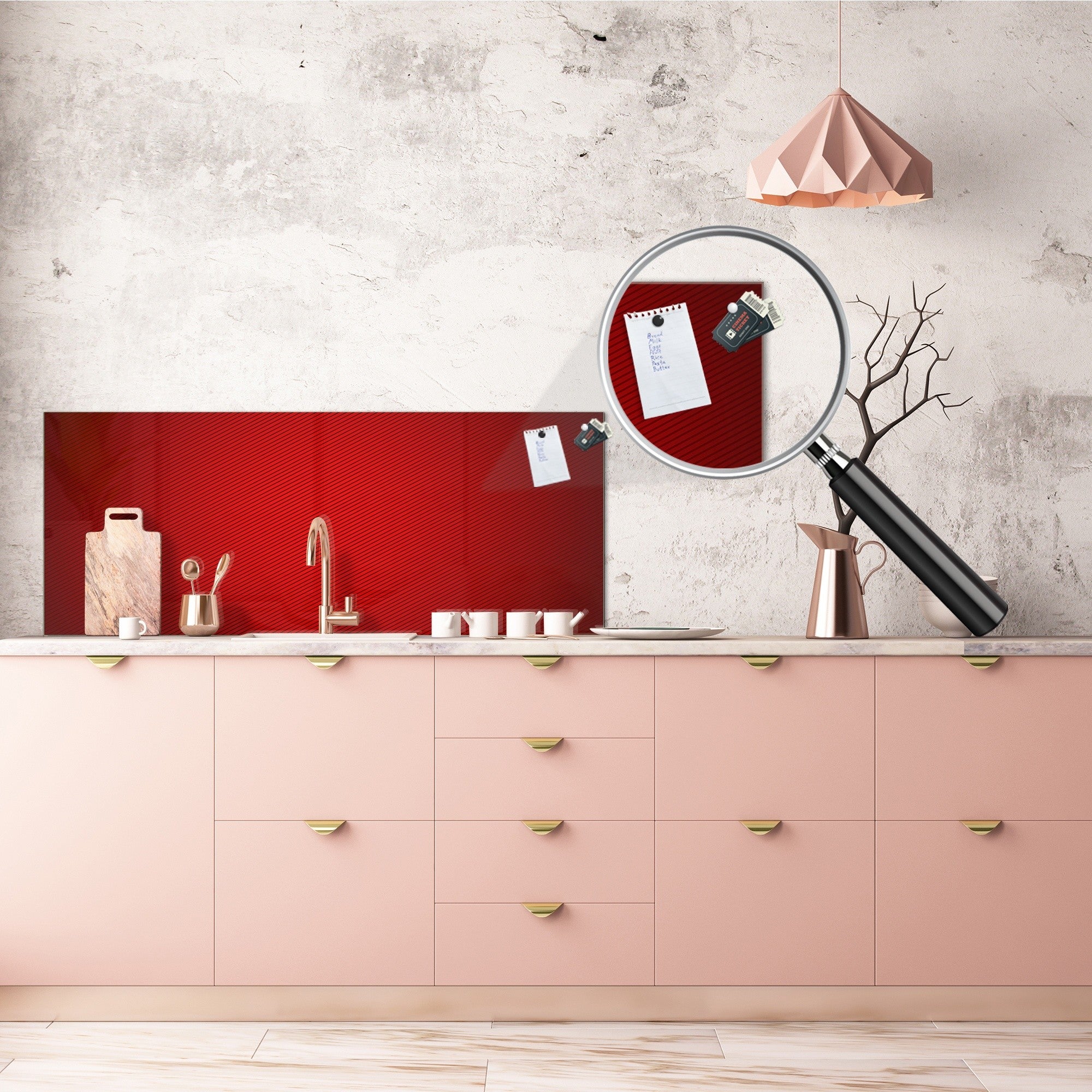 Tempered Glass magnetic and non magnetic splashback in wide-format: Red carpet background