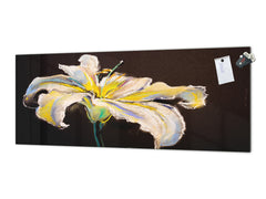 Tempered Glass magnetic and non magnetic splashback in wide-format: Modern painting of a white Lily
