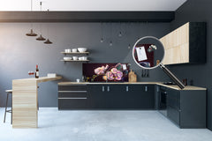 Tempered Glass magnetic and non magnetic splashback in wide-format: Modern painting withe orchids