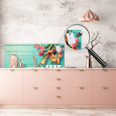 Tempered Glass magnetic and non magnetic splashback in wide-format: Fresh tulips