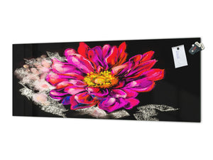Tempered Glass magnetic and non magnetic splashback in wide-format: Flower on black background