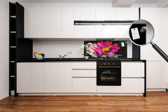Tempered Glass magnetic and non magnetic splashback in wide-format: Flower on black background