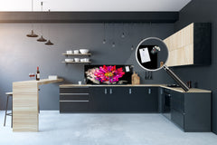 Tempered Glass magnetic and non magnetic splashback in wide-format: Flower on black background