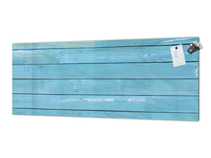 Contemporary glass kitchen panel - Wide format wall backsplash: Blue wood