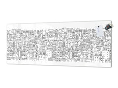 Contemporary glass kitchen panel - Wide format wall backsplash: Doodle city landscape