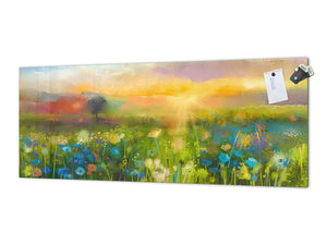 Contemporary glass kitchen panel - Wide format wall backsplash: Wildflower impressionist landscape