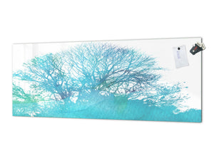 Contemporary glass kitchen panel - Wide format wall backsplash: Watercolor Tree silhouette