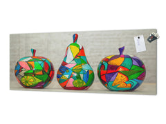 Contemporary glass kitchen panel - Wide format wall backsplash: Handmade wooden fruits