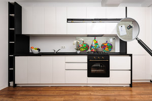 Contemporary glass kitchen panel - Wide format wall backsplash: Handmade wooden fruits