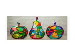 Contemporary glass kitchen panel - Wide format wall backsplash: Handmade wooden fruits