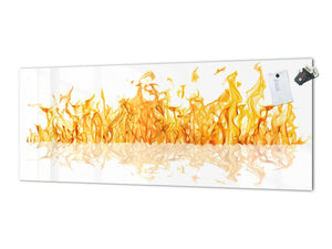 Contemporary glass kitchen panel - Wide format wall backsplash: Yellow flame 2