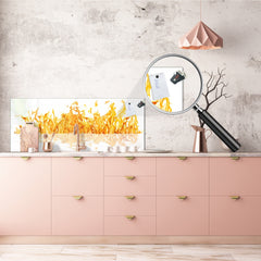 Contemporary glass kitchen panel - Wide format wall backsplash: Yellow flame 2