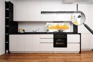 Contemporary glass kitchen panel - Wide format wall backsplash: Yellow flame 2
