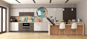 Tempered Glass magnetic and non magnetic splashback in wide-format: Coffee with croissant