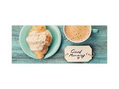 Tempered Glass magnetic and non magnetic splashback in wide-format: Coffee with croissant