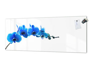 Tempered Glass magnetic and non magnetic splashback in wide-format: Blue orchid on white