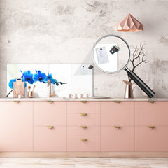 Tempered Glass magnetic and non magnetic splashback in wide-format: Blue orchid on white