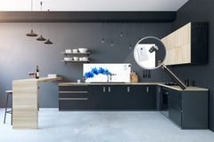 Tempered Glass magnetic and non magnetic splashback in wide-format: Blue orchid on white