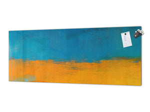 Glass kitchen panel with and w/o stainless steel back-coating: Oil painting yellow and blue