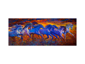 Glass kitchen panel with and w/o stainless steel back-coating: Impressionism Runing horses