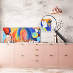 Glass kitchen panel with and w/o stainless steel back-coating: Arrangement of abstract forms