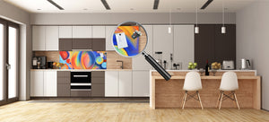 Glass kitchen panel with and w/o stainless steel back-coating: Arrangement of abstract forms