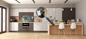 Glass kitchen panel with and w/o stainless steel back-coating: Colorful forest
