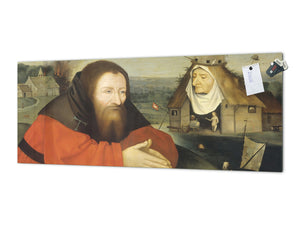 Glass backsplash w/ and w/o metal sheet backing with magnetic properties: The Temptation of St. Anthony by Hieronymus Bosch