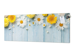 Glass backsplash w/ and w/o metal sheet backing with magnetic properties: Garden flowers