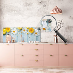 Glass backsplash w/ and w/o metal sheet backing with magnetic properties: Garden flowers