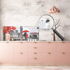 Glass backsplash w/ and w/o metal sheet backing with magnetic properties: London street with Big Ben