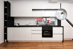 Glass backsplash w/ and w/o metal sheet backing with magnetic properties: London street with Big Ben