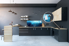 Glass backsplash w/ and w/o metal sheet backing with magnetic properties: Tribute to Pollock - expressionism