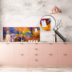 Glass backsplash w/ and w/o metal sheet backing with magnetic properties: Autumn bridge