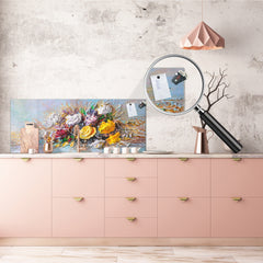 Large format horizontal backsplash - magnetic and non magnetic tempered glass: Painted flower pots