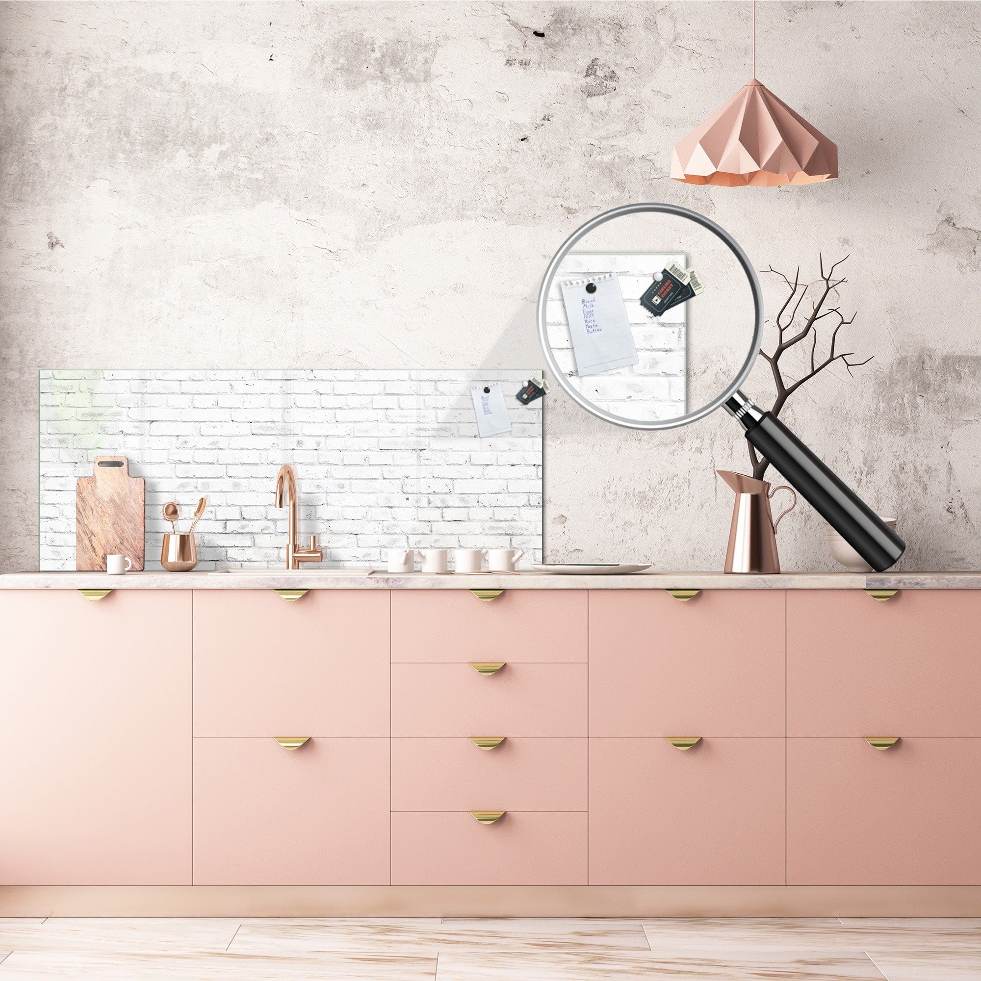 Large format horizontal backsplash - magnetic and non magnetic tempered glass: White bricks