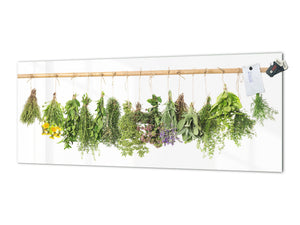Large format horizontal backsplash - magnetic and non magnetic tempered glass: Hanging Fresh herbs