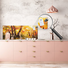 Large format horizontal backsplash - magnetic and non magnetic tempered glass: Orange forest
