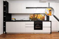 Large format horizontal backsplash - magnetic and non magnetic tempered glass: Orange forest
